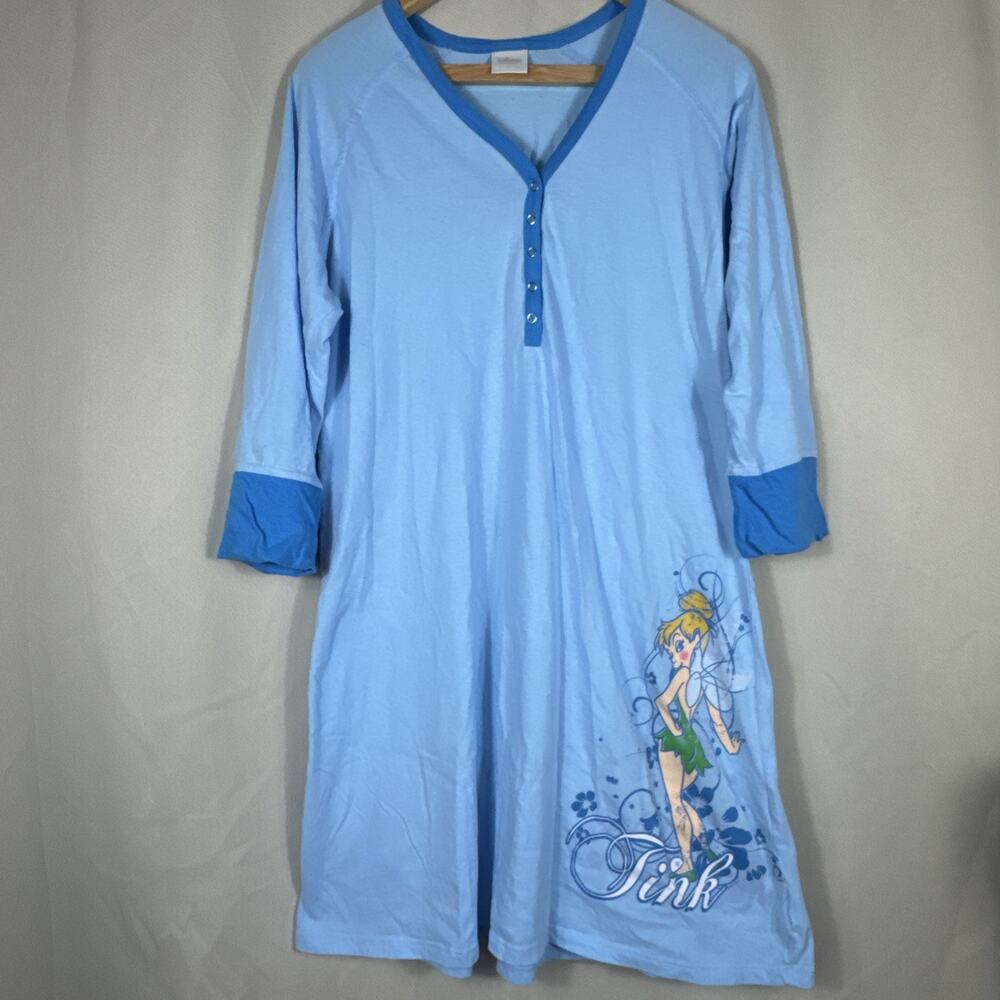 Vintage Disney Store Tinker Bell Nightgown Womens Lg Y2K Sleep Shirt 100% Cotton